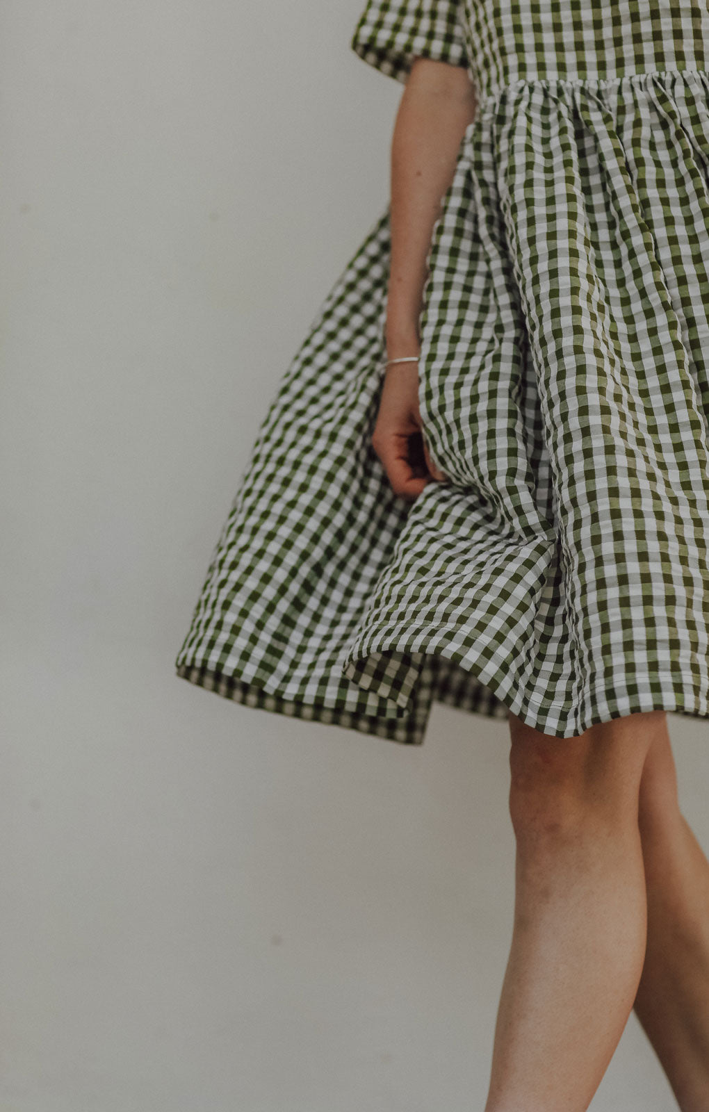 Frida Olive Green Gingham Dress - hōm