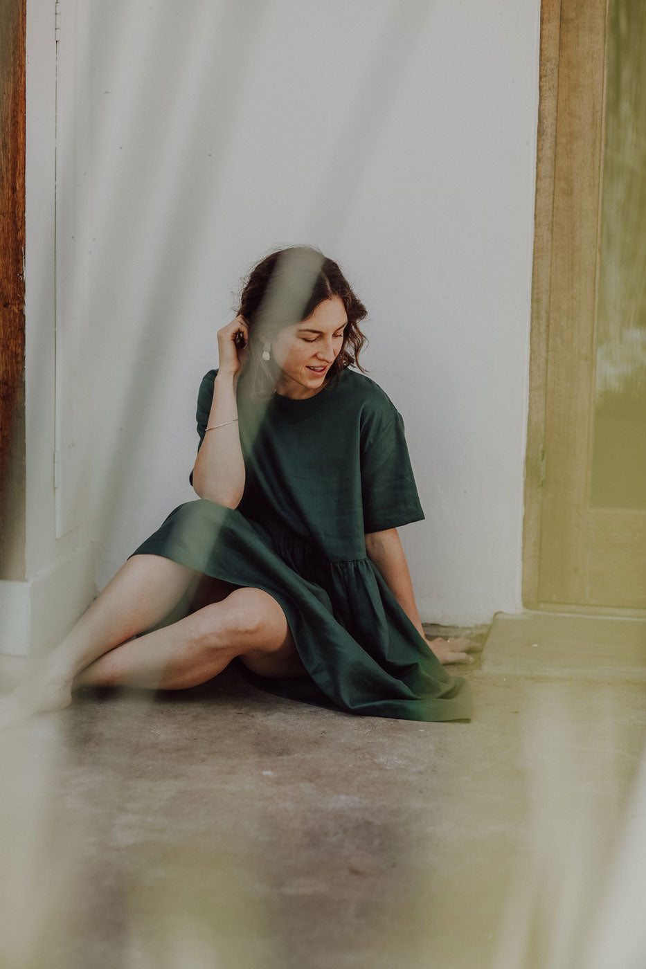 Frida Green Linen Dress - hōm