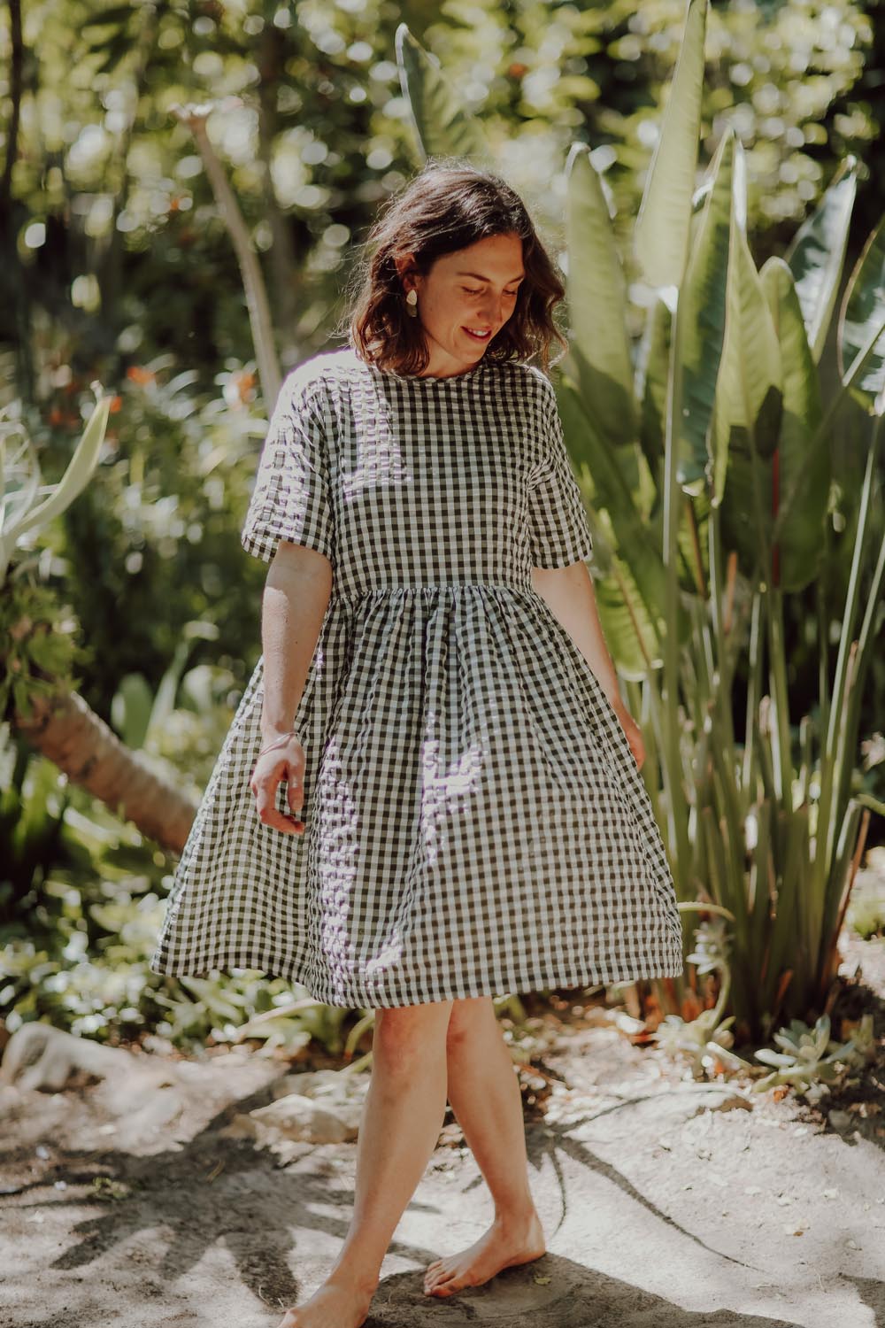 Frida Olive Green Gingham Dress - hōm