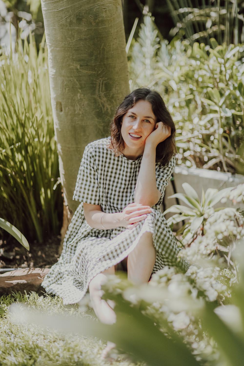 Frida Olive Green Gingham Dress - hōm