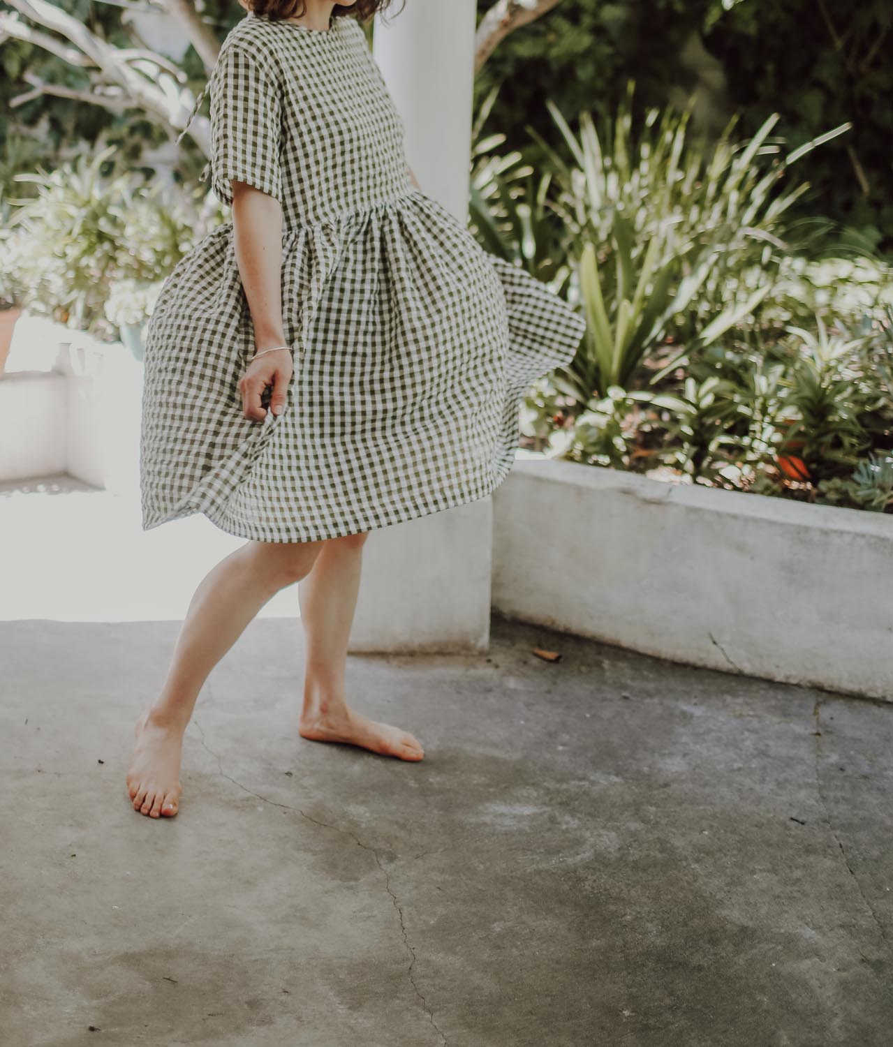 Frida Olive Green Gingham Dress - hōm