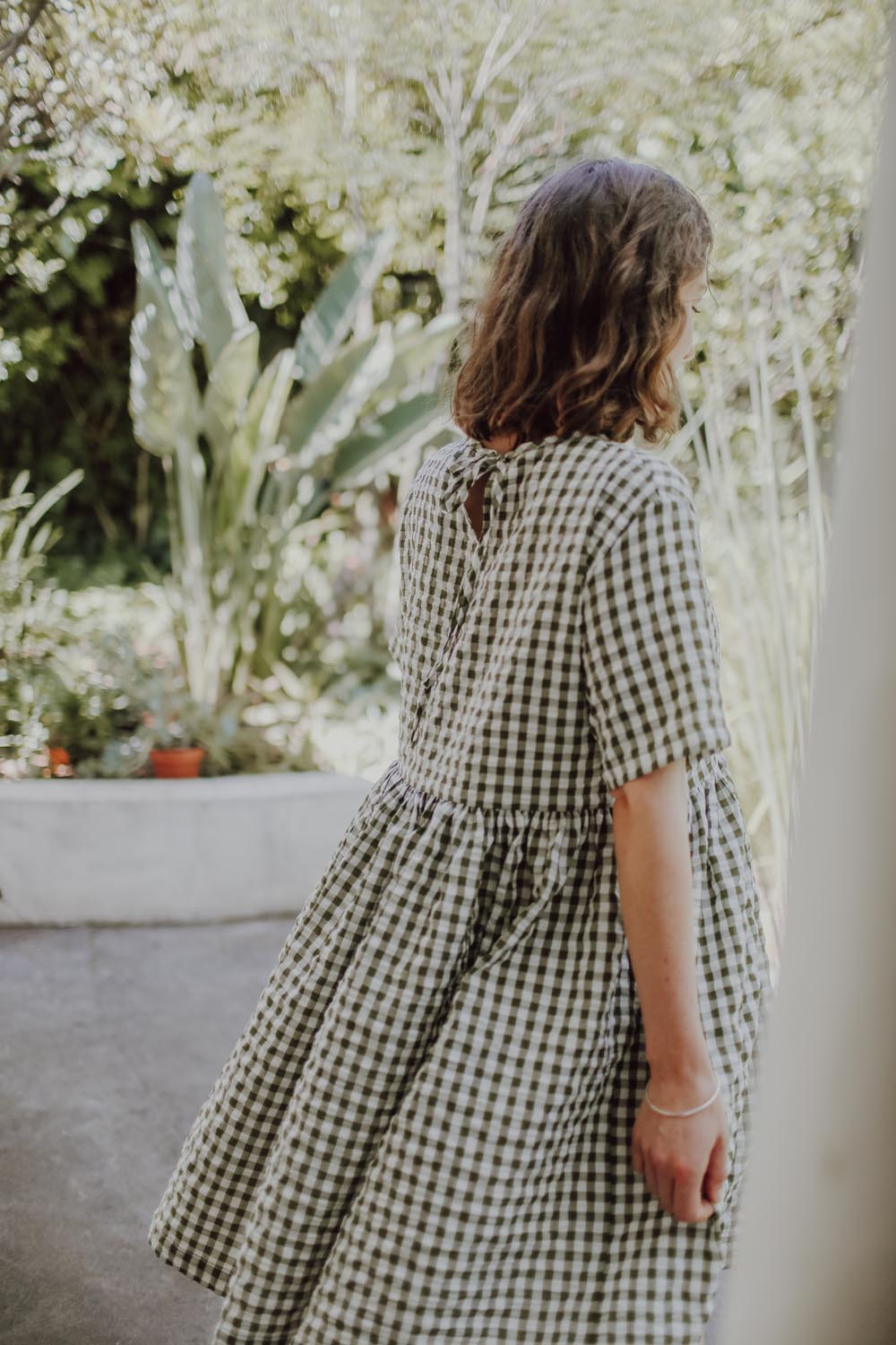 Frida Olive Green Gingham Dress - hōm