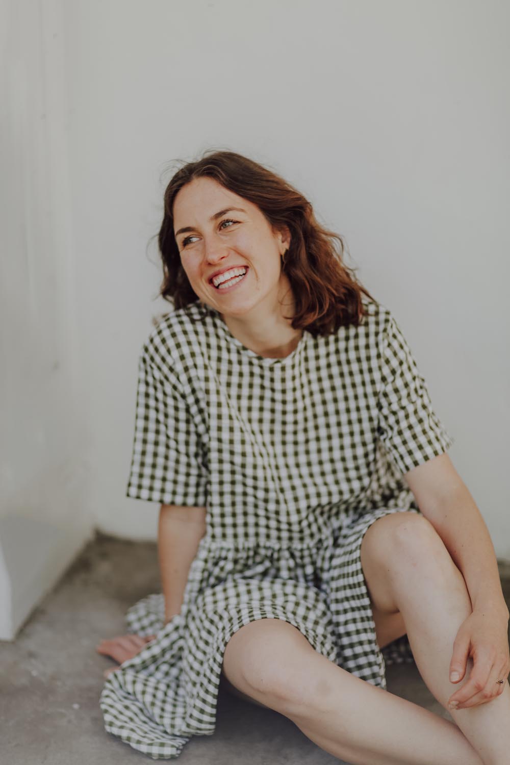 Frida Olive Green Gingham Dress - hōm